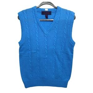 Vintage Jon Weston Sweater Vest Mens XL Blue Cable Knit V-Neck Acrylic